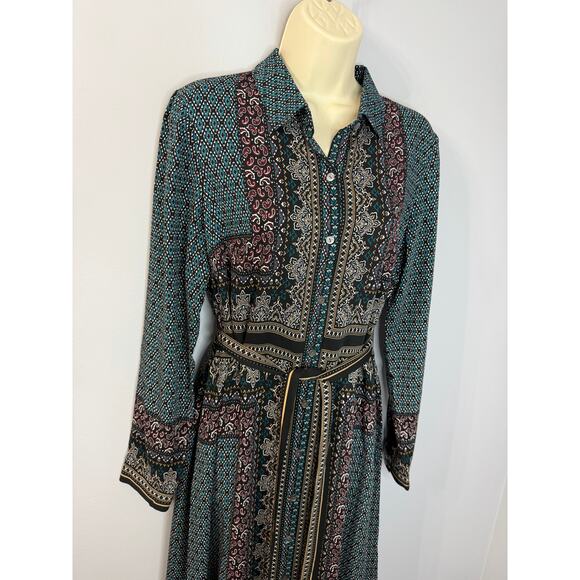 J.Jill Wearever Foulard-Print Midi Shirtdress Black Regal Paisley Sz S New - Picture 3 of 12